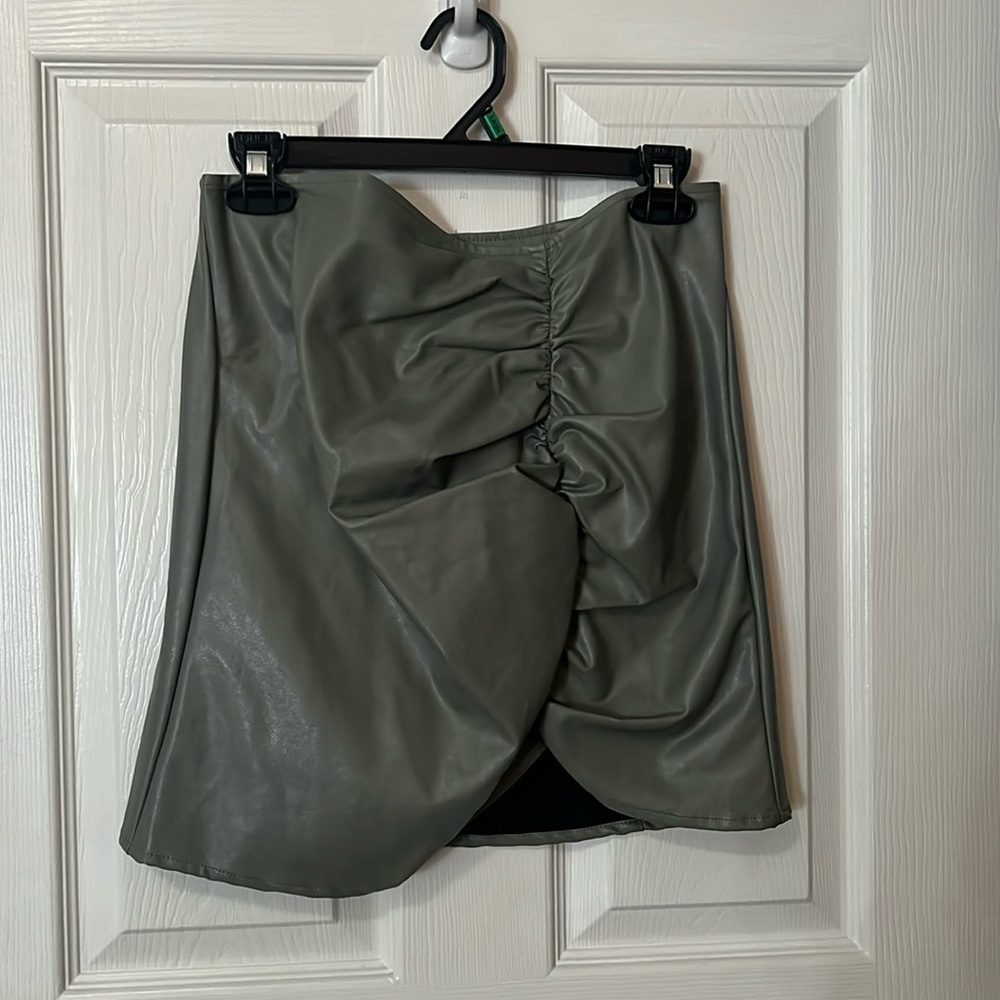 Green leather skirt
